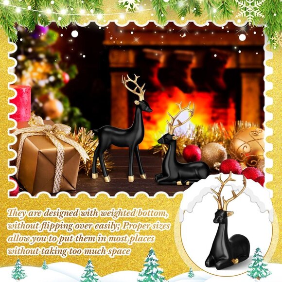 8 Pcs Christmas Black Standing Deer Figurines Decoration for Home Living - Picture 5 of 7